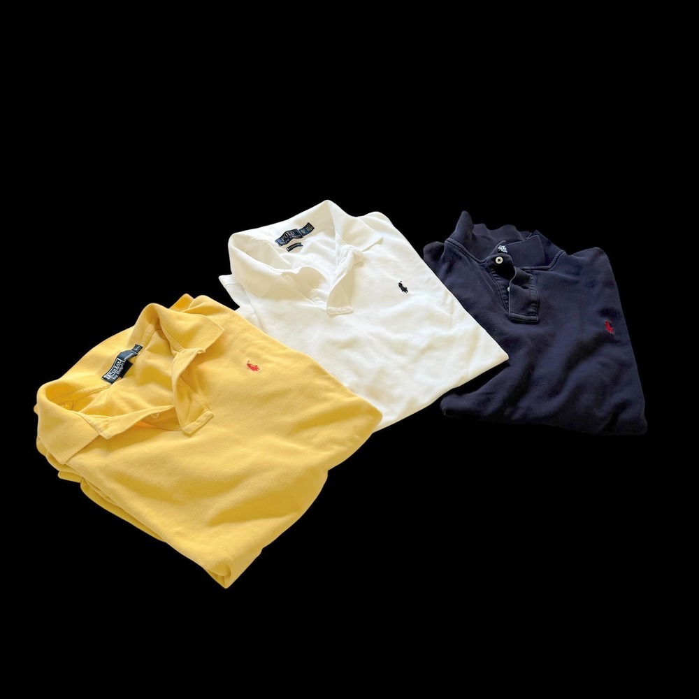 Lot of 3 Polo Ralph Lauren XL Classic Fit Polo Shirts Navy Yellow White